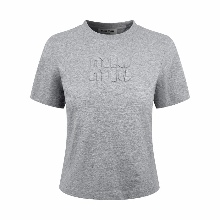 1:1 quality version Front Double Layer Tone On Tone Embossed Letter Girly Slim Versatile Cropped Shoulder T-shirt 29334465