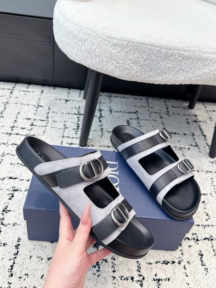 [Plus-size shoes]1:1 quality version All Over Logo Jacquard Fabric Cowhide Double Buckle Open Toe Platform Slide Sandals 6 colors 29334253