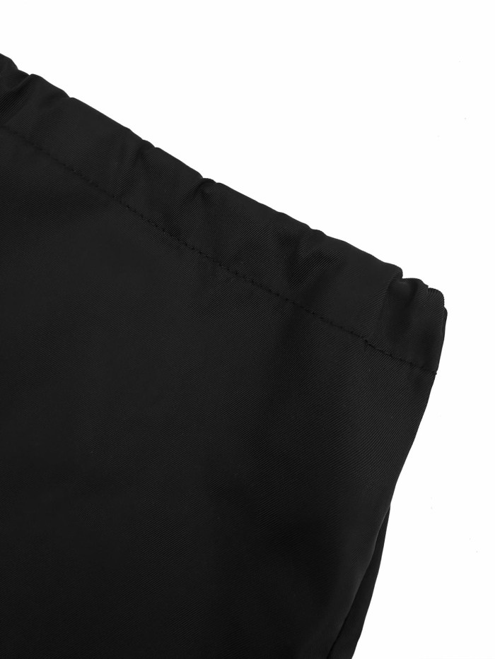 1:1 quality version Black Nylon Adjustable Hem Right Triangle Logo Elastic Drawstring Waist A Line Mini Skirt 29334518