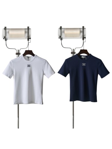 1:1 quality version Classic Triomphe Mini Logo Embroidery Crew Neck Solid Minimal Slim T-shirt 2 colors 29334272