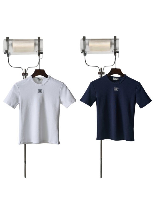 1:1 quality version Classic Triomphe Mini Logo Embroidery Crew Neck Solid Minimal Slim T-shirt 2 colors 29334272