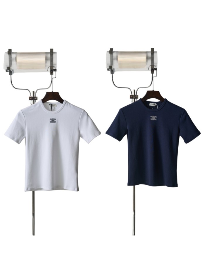 1:1 quality version Classic Triomphe Mini Logo Embroidery Crew Neck Solid Minimal Slim T-shirt 2 colors 29334272