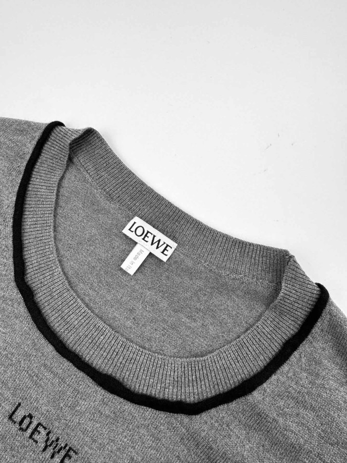 1:1 quality version Thin Black Contrast Crew Neck Half Sleeve Front Tone On Tone Letter Embroidery Ultra Fine Light Knit T-shirt 29334399