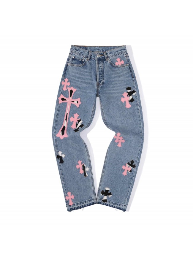 1:1 quality version Pink Imported Cowhide Horsehair Spliced Jeans 29334604