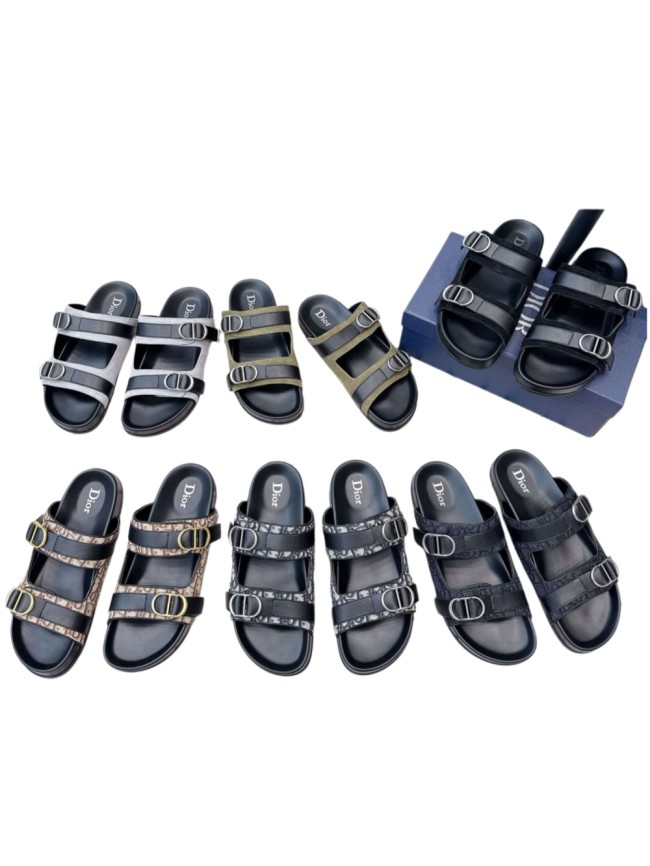 [Plus-size shoes]1:1 quality version All Over Logo Jacquard Fabric Cowhide Double Buckle Open Toe Platform Slide Sandals 6 colors 29334253