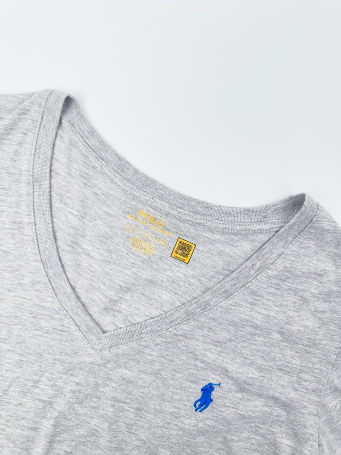 1:1 quality version V Neck Left Chest Contrast Pony Embroidery Slim American Casual Unisex T-shirt 4 colors 29334455