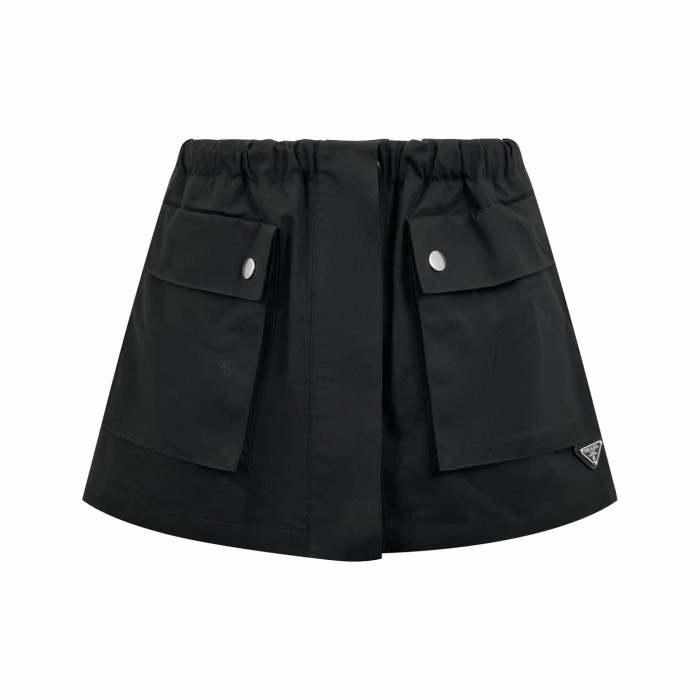 1:1 quality version Nylon Drawstring Elastic Waist Double Cargo Snap Pocket Front Slit  A Line Mini Skirt 29334556