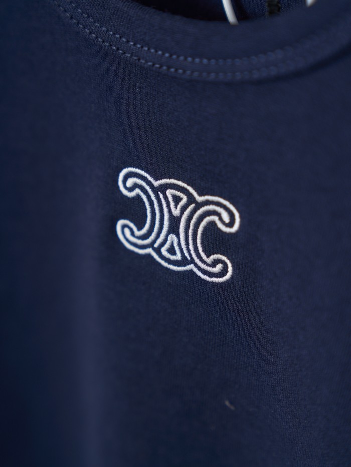 1:1 quality version Classic Triomphe Mini Logo Embroidery Crew Neck Solid Minimal Slim T-shirt 2 colors 29334272