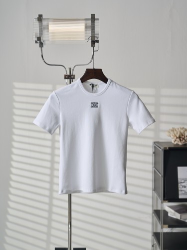 1:1 quality version Classic Triomphe Mini Logo Embroidery Crew Neck Solid Minimal Slim T-shirt 2 colors 29334272