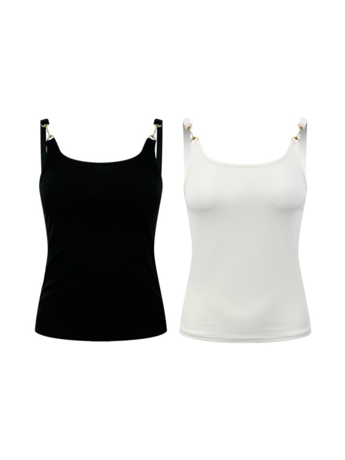 1:1 quality version Gold Slide Buckle Adjustable Thin Strap U Neck Slim Camisole Tank Top 2 colors 29334609