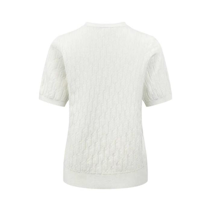 1:1 quality version Full Oblique Jacquard Round Neck Drawstring Metal Pendant Knit Cropped T-shirt 2 colors 29334282