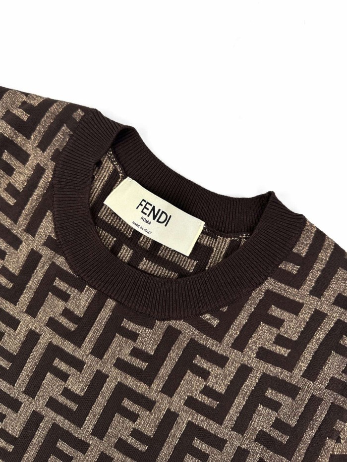 1:1 quality version Full FF Monogram Jacquard Crew Neck Knit Slim Women Luxury T-shirt 2 colors 29334471