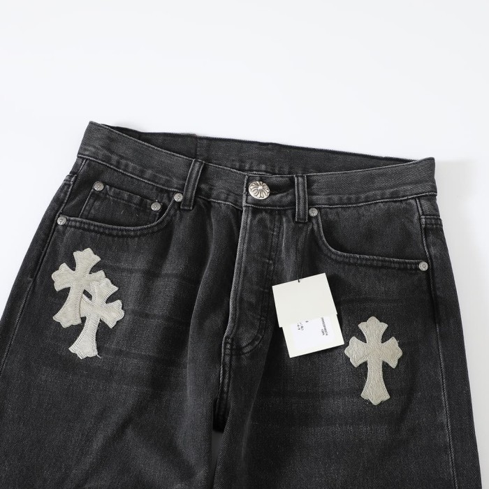 1:1 quality version Grey Horsehair Cross Patch Embroidery Jeans 29334602