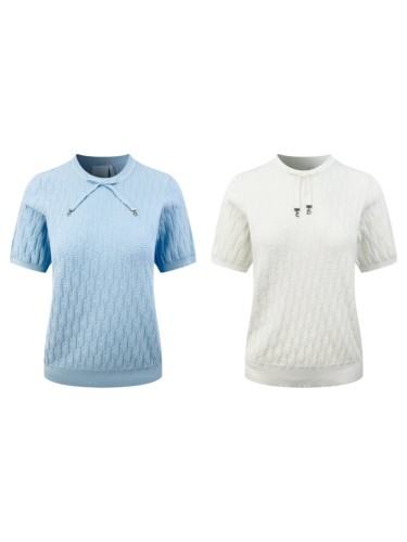1:1 quality version Full Oblique Jacquard Round Neck Drawstring Metal Pendant Knit Cropped T-shirt 2 colors 29334282