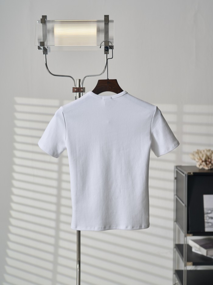 1:1 quality version Classic Triomphe Mini Logo Embroidery Crew Neck Solid Minimal Slim T-shirt 2 colors 29334272
