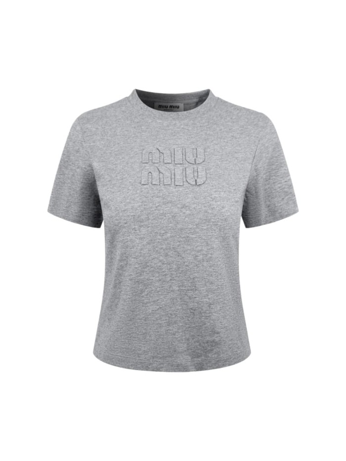 1:1 quality version Front Double Layer Tone On Tone Embossed Letter Girly Slim Versatile Cropped Shoulder T-shirt 29334465