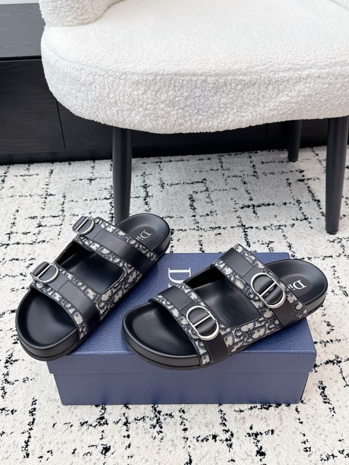 [Plus-size shoes]1:1 quality version All Over Logo Jacquard Fabric Cowhide Double Buckle Open Toe Platform Slide Sandals 6 colors 29334253