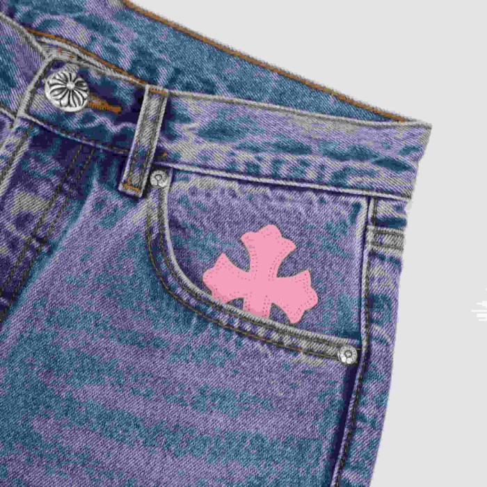 1:1 quality version Pink Imported Cowhide Horsehair Spliced Jeans 29334604