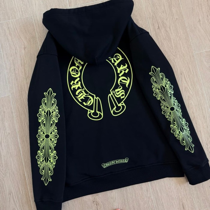 1:1 quality version Fluorescent Green Horseshoe Cross Zip Up Hoodie 29334547