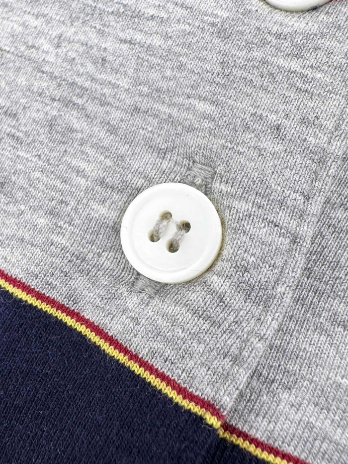 1:1 quality version Navy Heather Gray Thin Gold Line Horizontal Stripe Left Chest Woven Label Waist Slim Polo Shirt 29334434