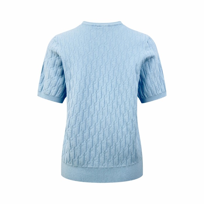 1:1 quality version Full Oblique Jacquard Round Neck Drawstring Metal Pendant Knit Cropped T-shirt 2 colors 29334282