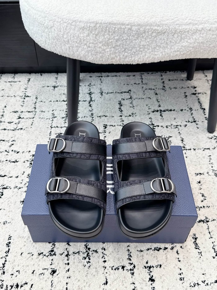 [Plus-size shoes]1:1 quality version All Over Logo Jacquard Fabric Cowhide Double Buckle Open Toe Platform Slide Sandals 6 colors 29334253