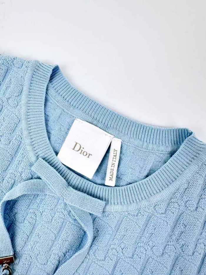 1:1 quality version Full Oblique Jacquard Round Neck Drawstring Metal Pendant Knit Cropped T-shirt 2 colors 29334282