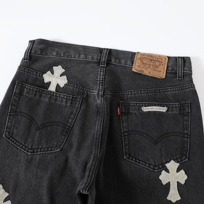 1:1 quality version Grey Horsehair Cross Patch Embroidery Jeans 29334602