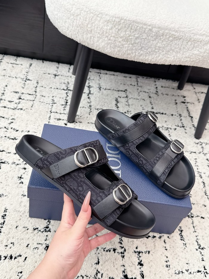 [Plus-size shoes]1:1 quality version All Over Logo Jacquard Fabric Cowhide Double Buckle Open Toe Platform Slide Sandals 6 colors 29334253