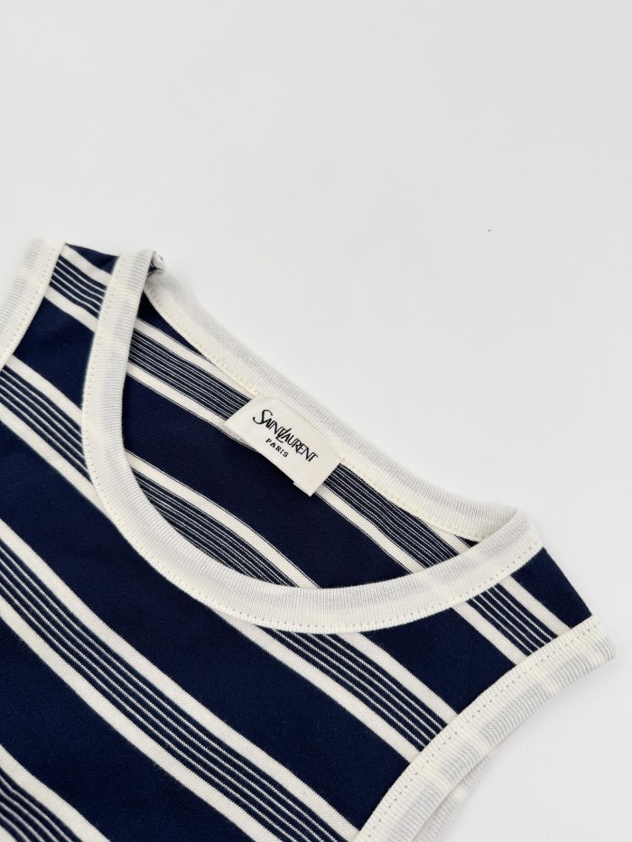1:1 quality version Neck Tank Sleeveless Navy White Thin Horizontal Stripe Chest Embroidered Mini Logo High Elastic Waist Slim Knit Tank Top 29334275