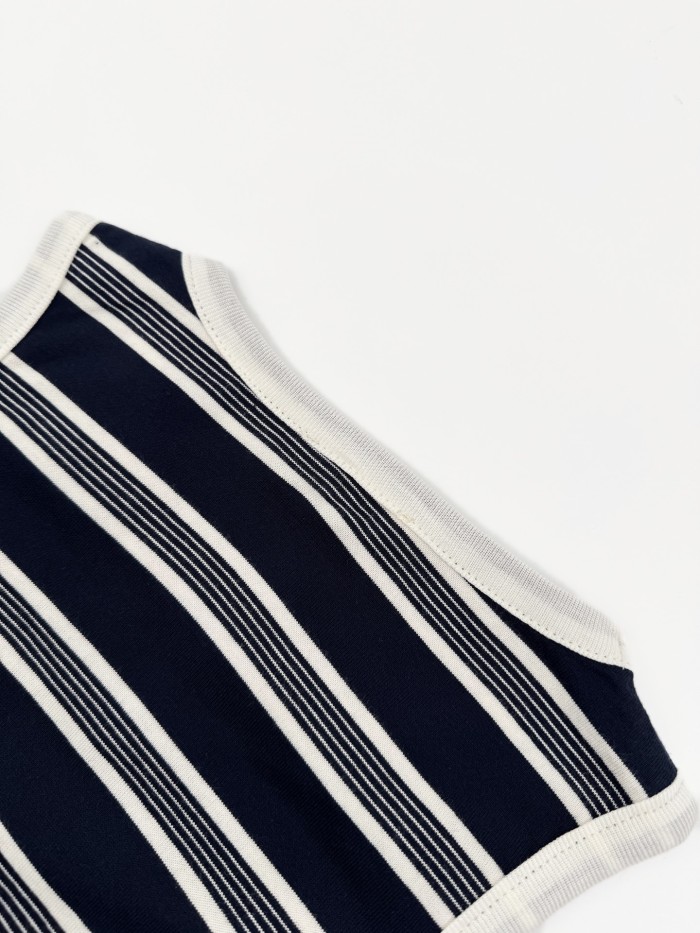 1:1 quality version Neck Tank Sleeveless Navy White Thin Horizontal Stripe Chest Embroidered Mini Logo High Elastic Waist Slim Knit Tank Top 29334275