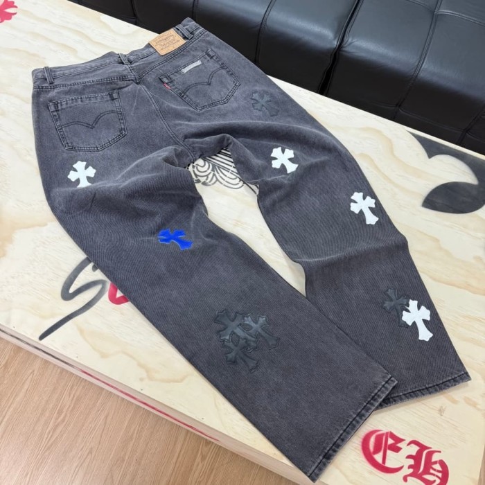 1:1 quality version Black White Blue Cowhide Spliced Black Jeans 29334600