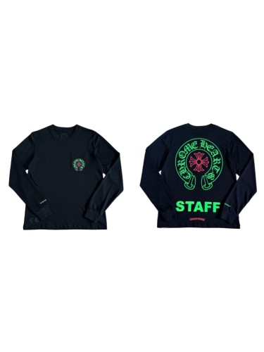 1:1 quality version Back Fluorescent Green Horseshoe STAFF Fluorescent Pink Cross Flower Print Long Sleeve Tee 29334509