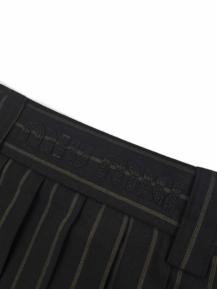 1:1 quality version Black Gold Vertical Stripe Built In Safety Liner A Line Slim Mini Skirt 29334304