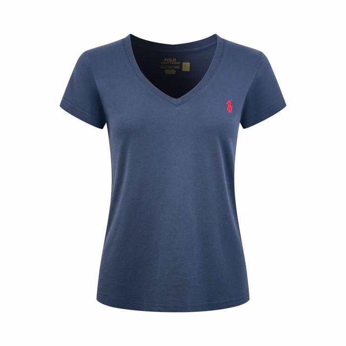1:1 quality version V Neck Left Chest Contrast Pony Embroidery Slim American Casual Unisex T-shirt 4 colors 29334455