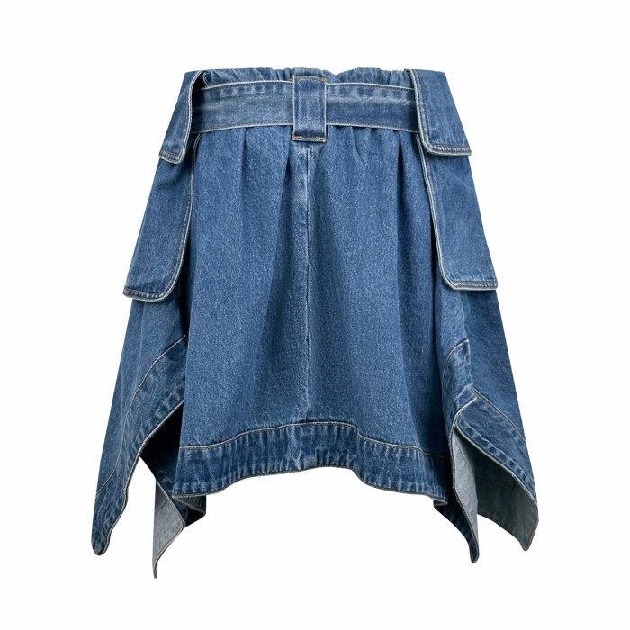 1:1 quality version Wash Blue Denim High Waist Fabric Belt With Ring Buckle Irregular Asym Mini Skirt 29334616