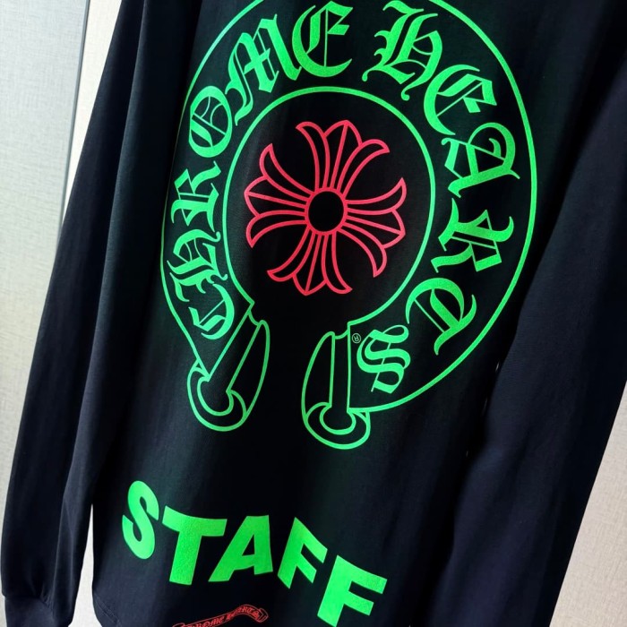 1:1 quality version Back Fluorescent Green Horseshoe STAFF Fluorescent Pink Cross Flower Print Long Sleeve Tee 29334509