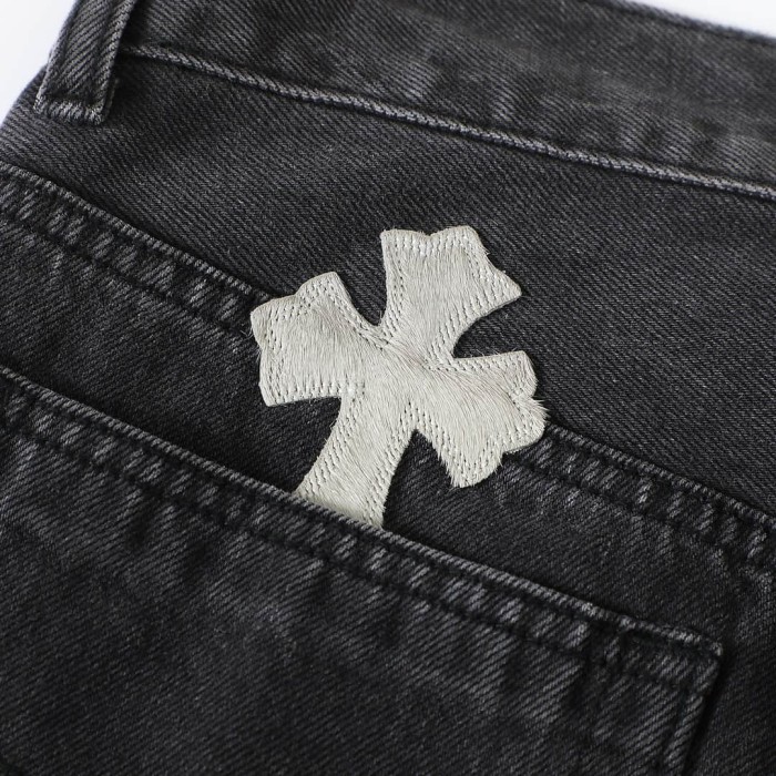 1:1 quality version Grey Horsehair Cross Patch Embroidery Jeans 29334602