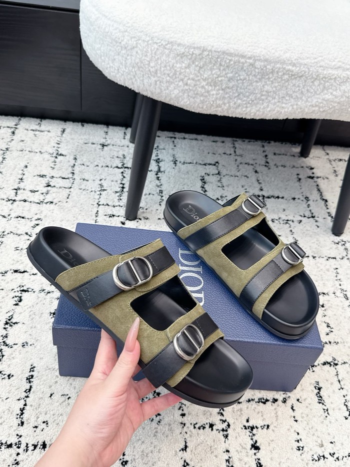 [Plus-size shoes]1:1 quality version All Over Logo Jacquard Fabric Cowhide Double Buckle Open Toe Platform Slide Sandals 6 colors 29334253