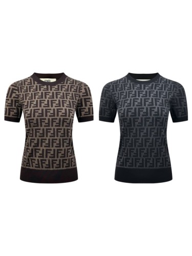1:1 quality version Full FF Monogram Jacquard Crew Neck Knit Slim Women Luxury T-shirt 2 colors 29334471