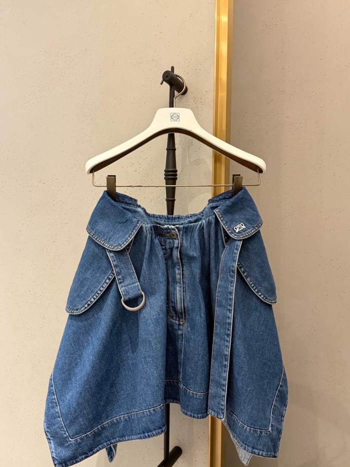 1:1 quality version Wash Blue Denim High Waist Fabric Belt With Ring Buckle Irregular Asym Mini Skirt 29334616
