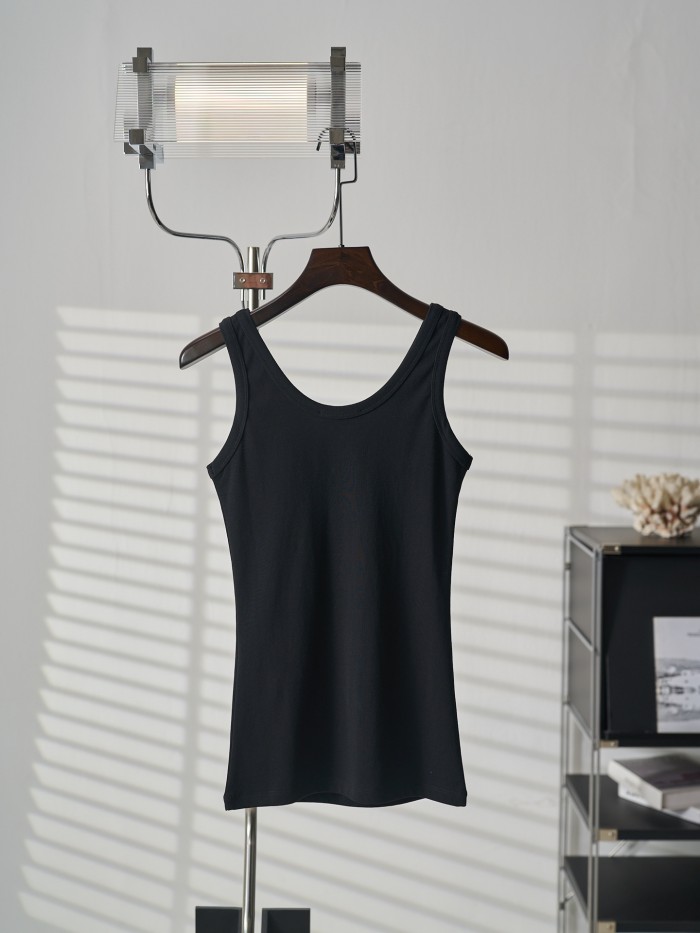 1:1 quality versionU Neck Wide Strap Slim Elastic Rib Knit Chest Inverted Triangle Metal Nameplate Tank Top 2 colors 29334268