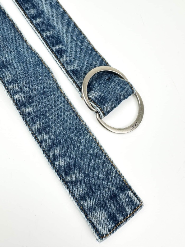 1:1 quality version Wash Blue Denim High Waist Fabric Belt With Ring Buckle Irregular Asym Mini Skirt 29334616