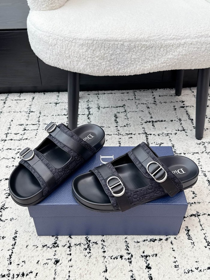 [Plus-size shoes]1:1 quality version All Over Logo Jacquard Fabric Cowhide Double Buckle Open Toe Platform Slide Sandals 6 colors 29334253