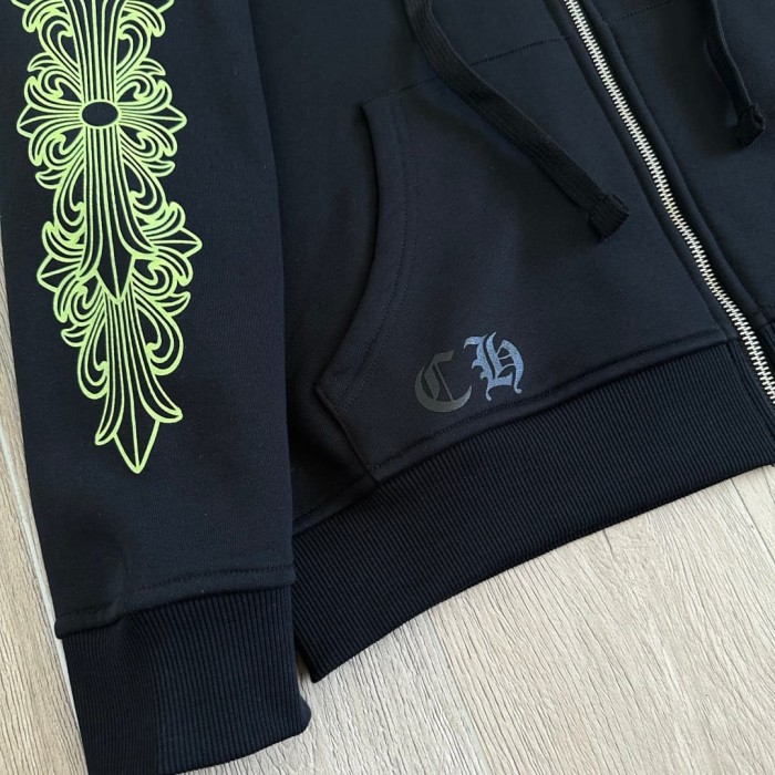 1:1 quality version Fluorescent Green Horseshoe Cross Zip Up Hoodie 29334547
