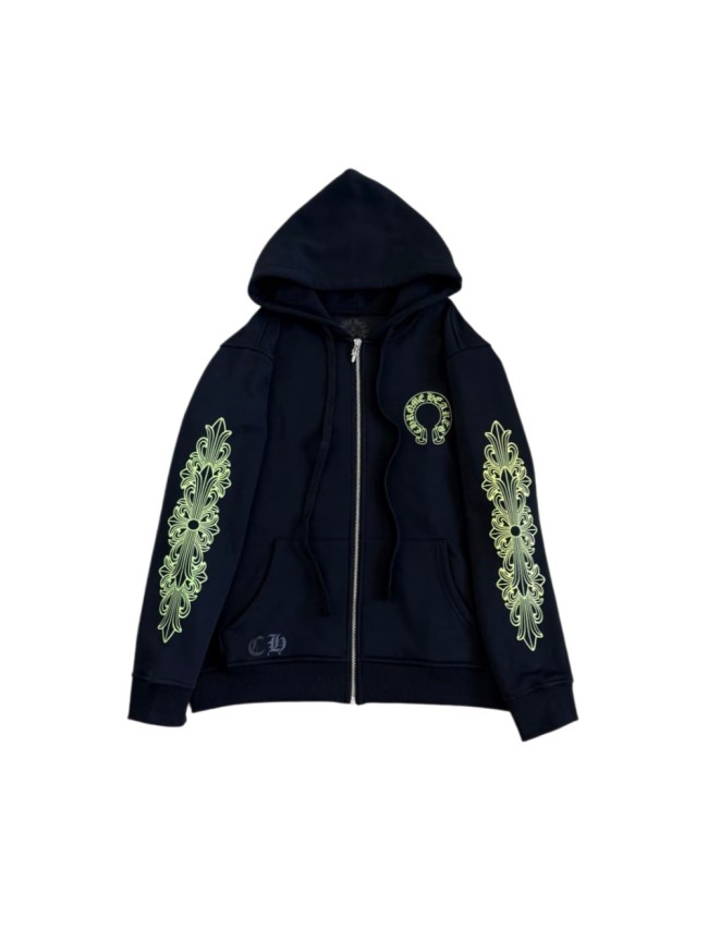 1:1 quality version Fluorescent Green Horseshoe Cross Zip Up Hoodie 29334547