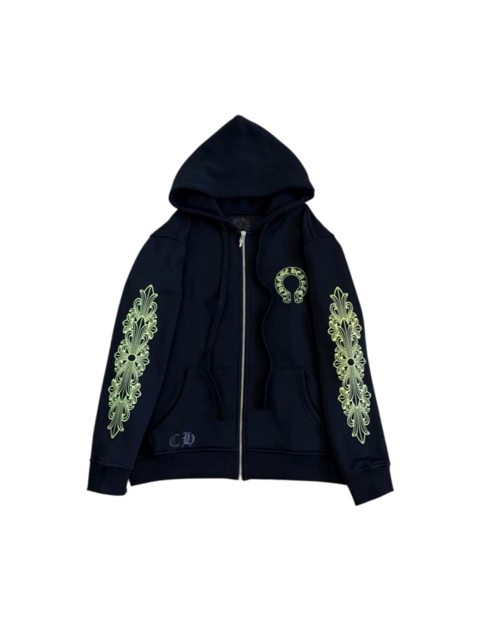 1:1 quality version Fluorescent Green Horseshoe Cross Zip Up Hoodie 29334547