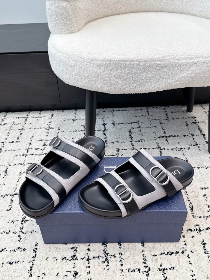[Plus-size shoes]1:1 quality version All Over Logo Jacquard Fabric Cowhide Double Buckle Open Toe Platform Slide Sandals 6 colors 29334253