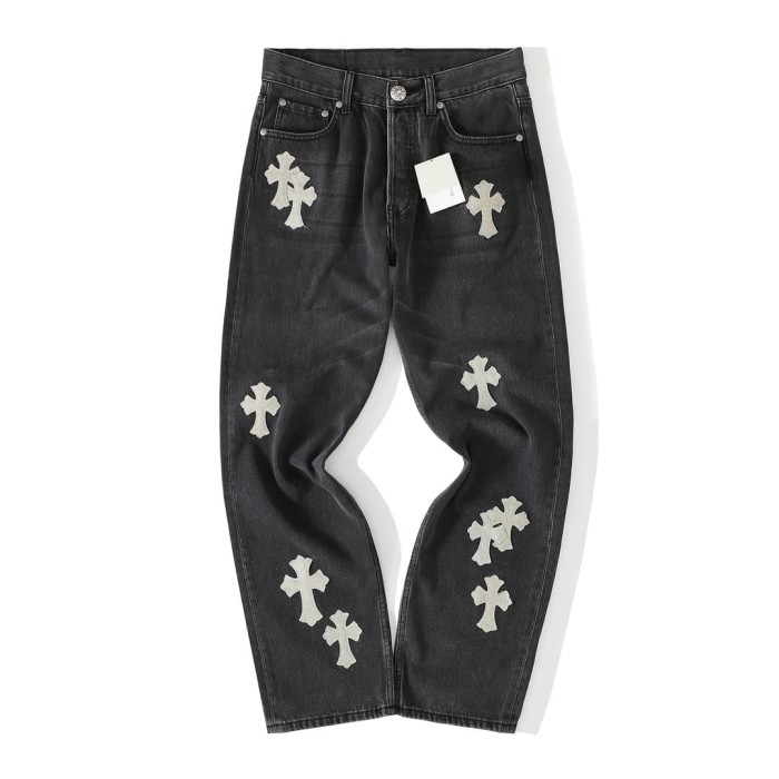1:1 quality version Grey Horsehair Cross Patch Embroidery Jeans 29334602