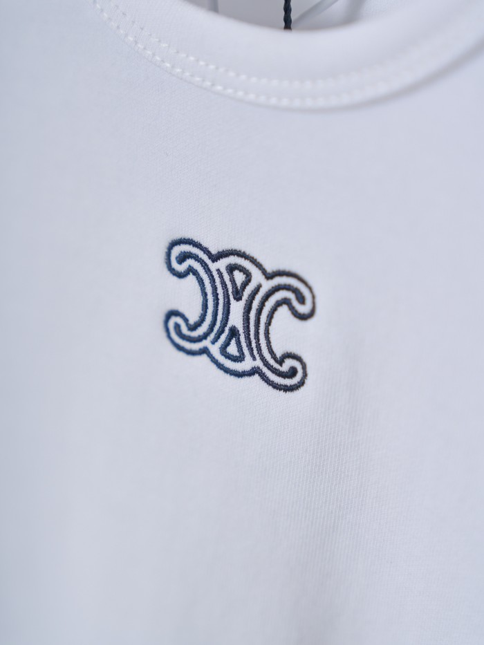 1:1 quality version Classic Triomphe Mini Logo Embroidery Crew Neck Solid Minimal Slim T-shirt 2 colors 29334272